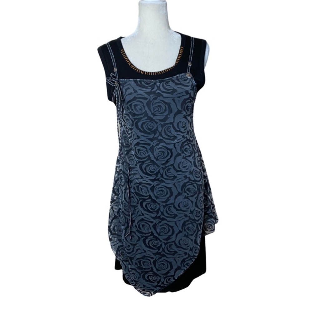 Shana K Black & Gray Floral Sheer Overlay Sleeveless Shift Dress Size Medium